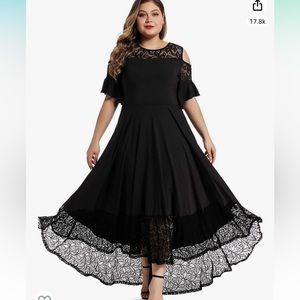 Beautiful lace cold shoulder flowing dress women plus 3XL
